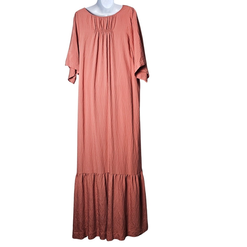 By Anthropologie V-Neck Waistless Maxi Somerset‎ XL Terracotta Rose Crinkle Boho - Picture 4 of 14